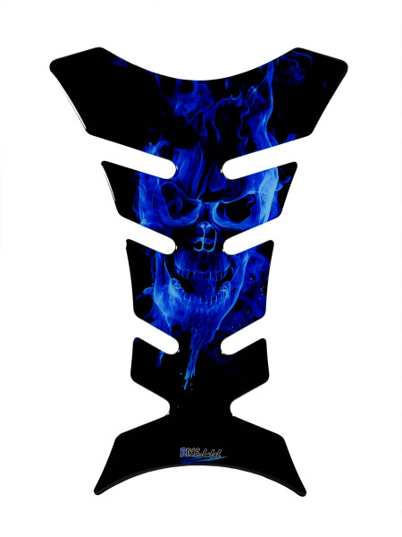 Motorrad Tankpad 3D Aufkleber - Totenkopf Flammen Blau Lackschutzfolie