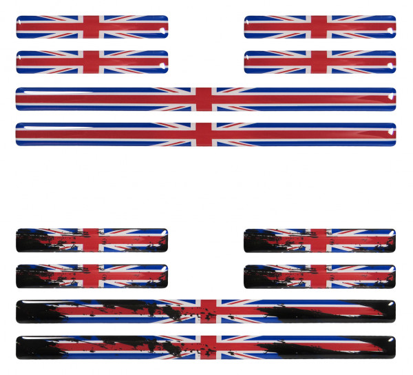 Union Jack 3D Aufkleber Flaggen 12 Stück im Set Sticker für Auto Kfz Motorrad