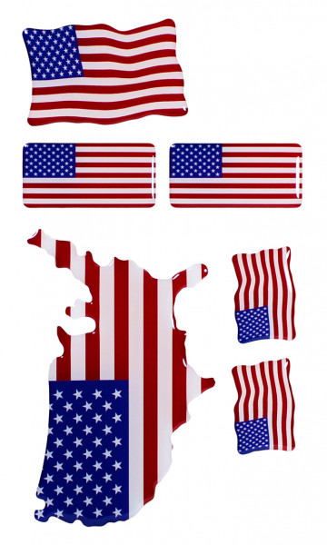 USA Flaggen Aufkleber 3D Deko Gel Sticker 6er Set für Auto Kfz Motorrad