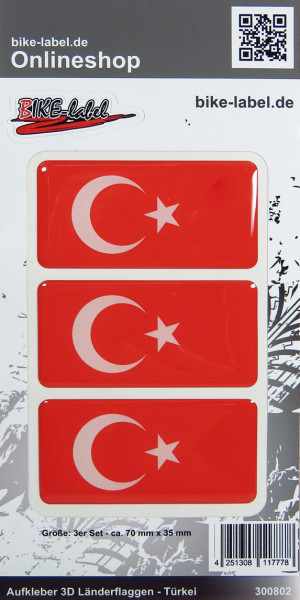 Aufkleber 3D Länder-Flaggen Türkei Turkey 3 Stck. je 70 x 35 mm