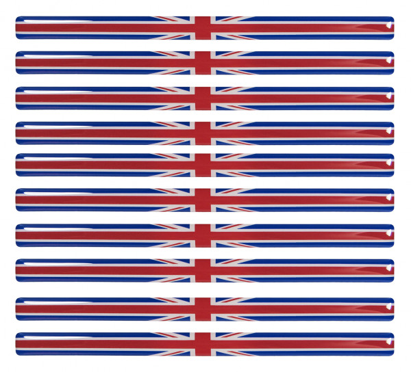 Union Jack 3D Aufkleber Flaggen 10 Stück je 150 x 10 mm Sticker für Auto Kfz Motorrad