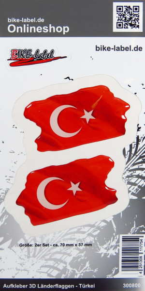 Aufkleber 3D Länder-Flaggen Türkei turkey 2 Stck. je 70 x 37 mm