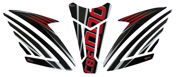 Motorrad Tankpad + Seitentanpad Set Carbon rot kompatibel für Honda CBF 1000