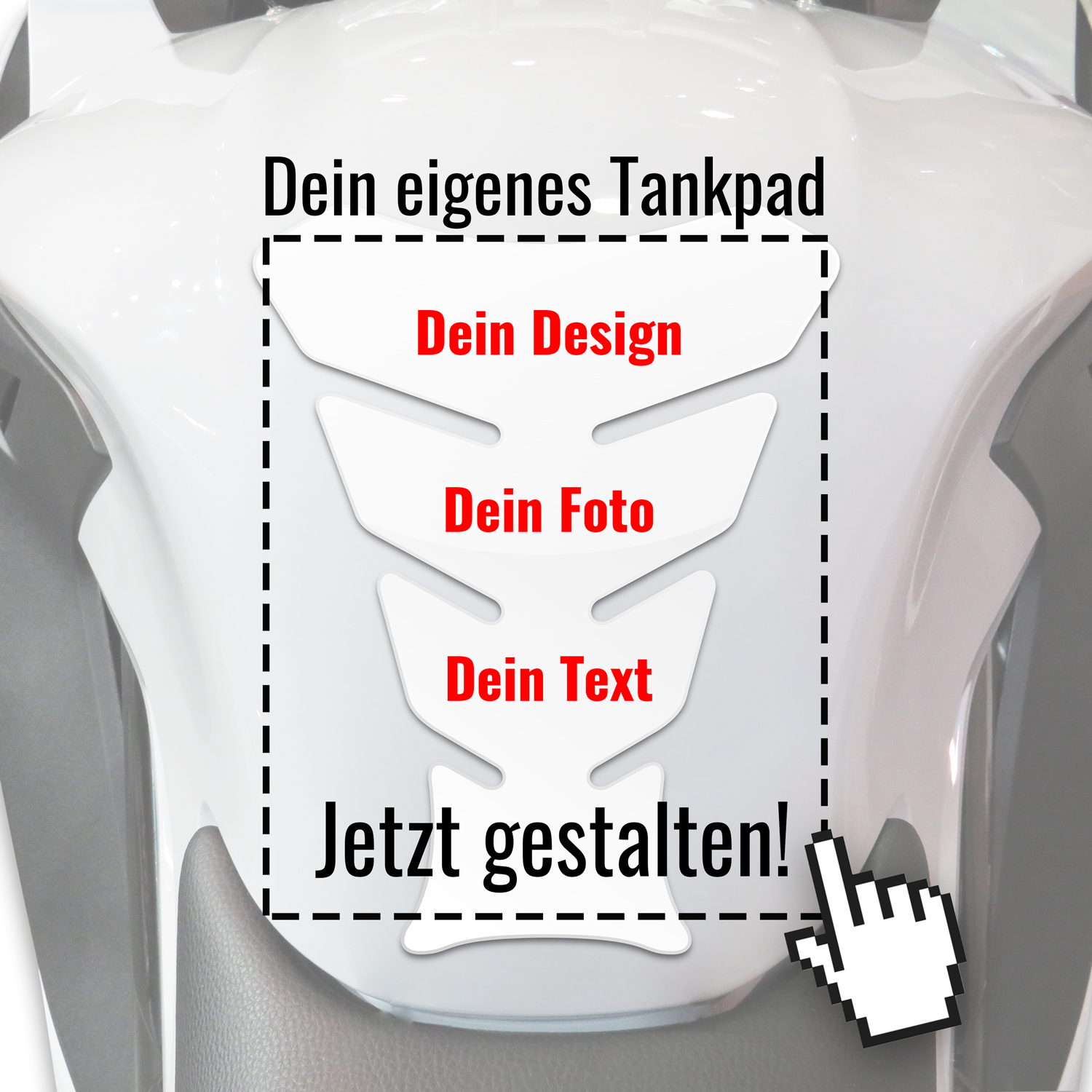 Tankpad 3D mit Wunschmotiv passend für Motorrad Tanks Form 4