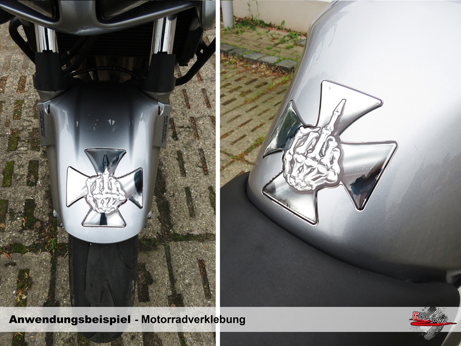 Tankpad 3D Motorrad Aufkleber Eisernes Kreuz Metallic Optik