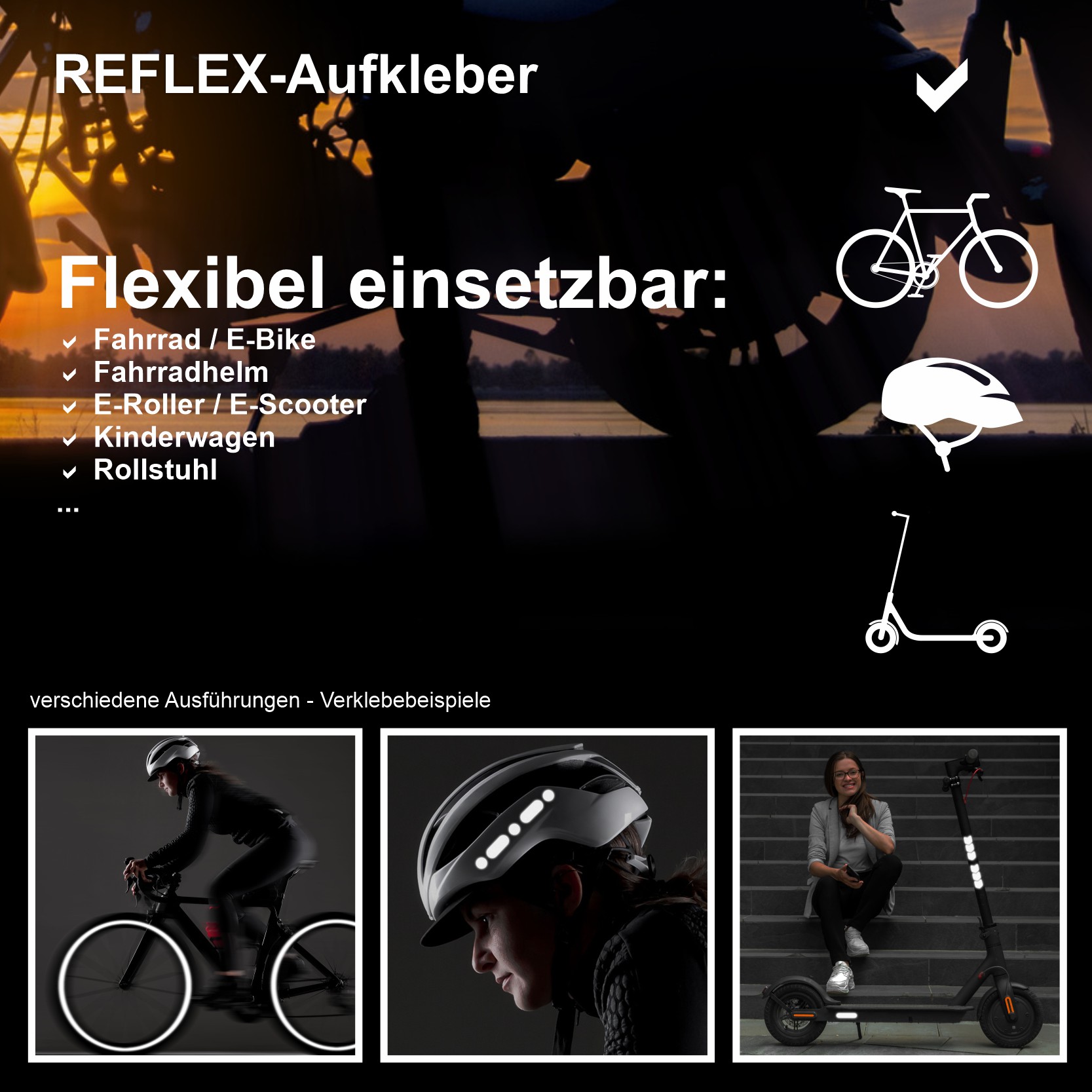 Reflex Aufkleber silber weiß Schutz Reflektor für Motorrad Helm Fahrrad  E-Roller