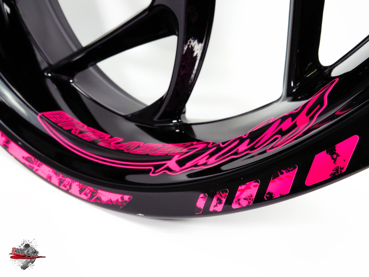 BIKE-label 770001 Felgenrand Aufkleber Neon Pink Racing Schwarze Kleckse  Spritzer, Motorrad Aufkleber, Produkte