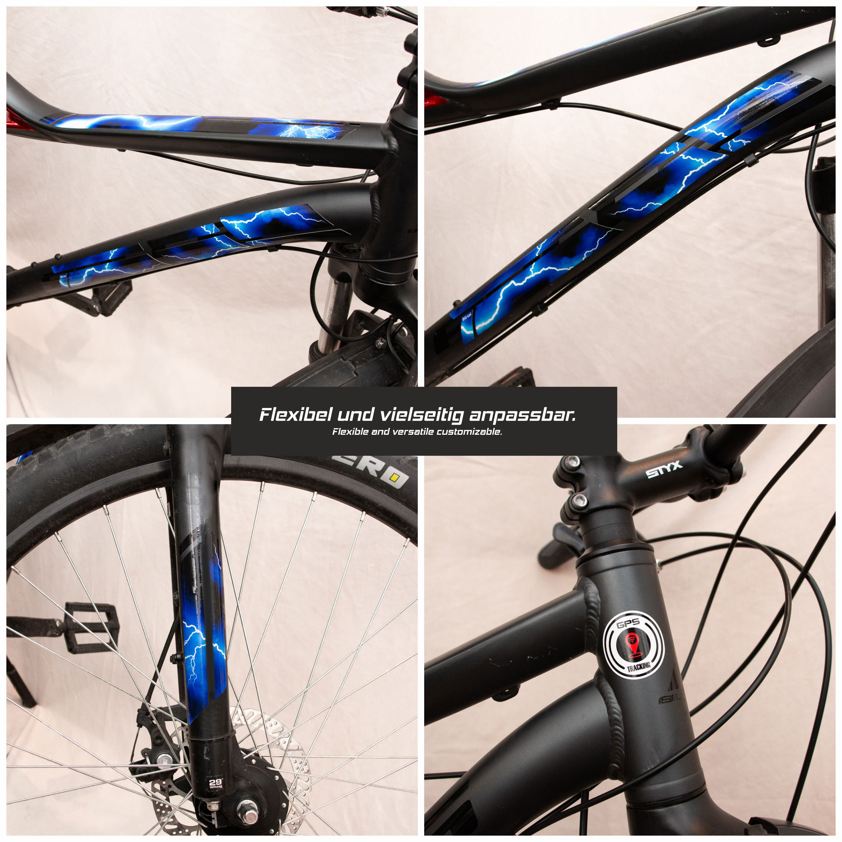Fahrradrahmen Aufkleber 12-teilig XL Sticker Set E-Bike Blitz Blue
