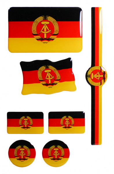 DDR Flaggen Aufkleber 3D Deko Gel Sticker 7er Set für Auto Kfz Motorrad