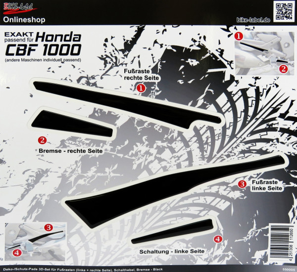 BIKE-label 550005 Deko Schutz-Aufkleber Fußrasten Black kompatibel für Honda CBF 1000