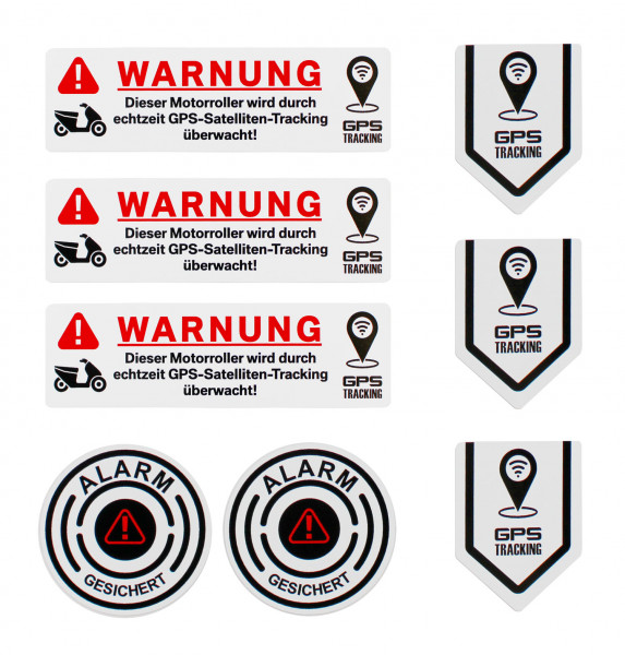 Anti Diebstahl Sticker 8 Stück GPS Alarm Aufkleber für Auto Motorrad Fahrrad uvm.