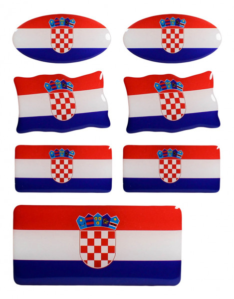 Kroatien Flaggen Aufkleber 3D Deko Sticker 7er Set für Auto Kfz Motorrad