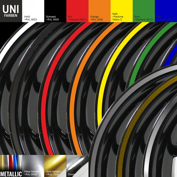 Felgenrand Aufkleber-Set für 16 / 17 / 18 Zoll Auto Motorrad - UNI versch. Farben - Classic Style