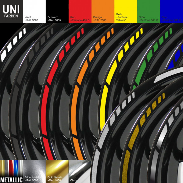 Felgenrand Aufkleber-Set für 16 / 17 / 18 Zoll Auto Motorrad - UNI versch. Farben - GP Style