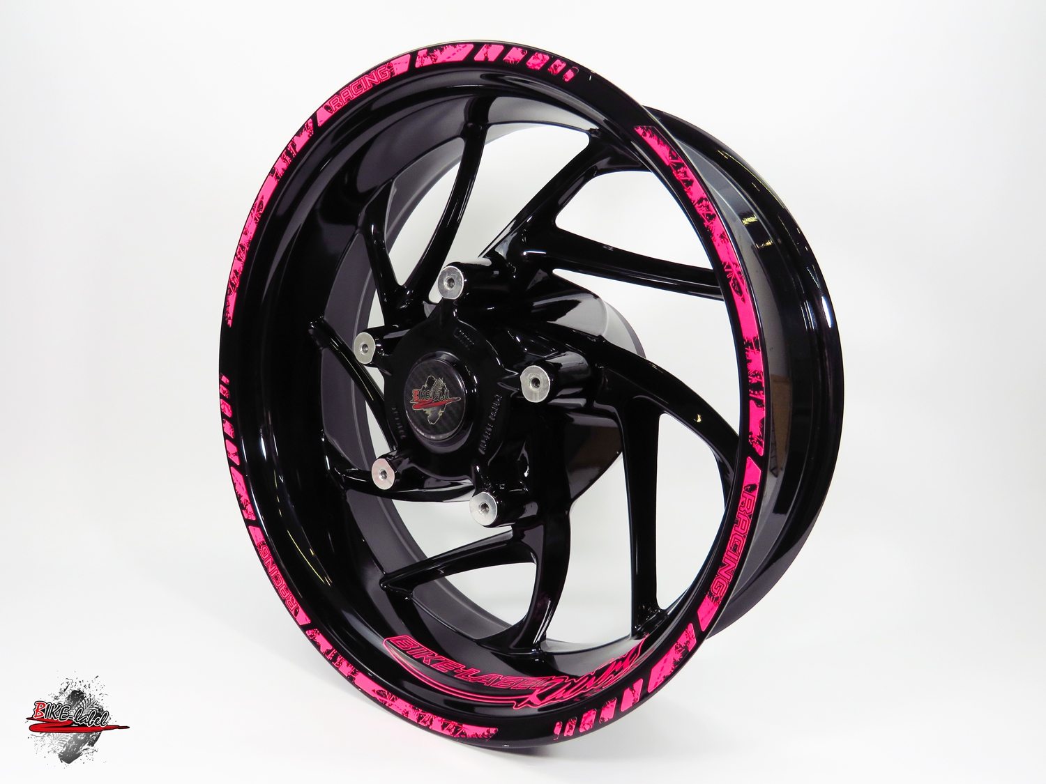 BIKE-label 770001 Felgenrand Aufkleber Neon Pink Racing Schwarze Kleckse  Spritzer, Motorrad Aufkleber, Produkte