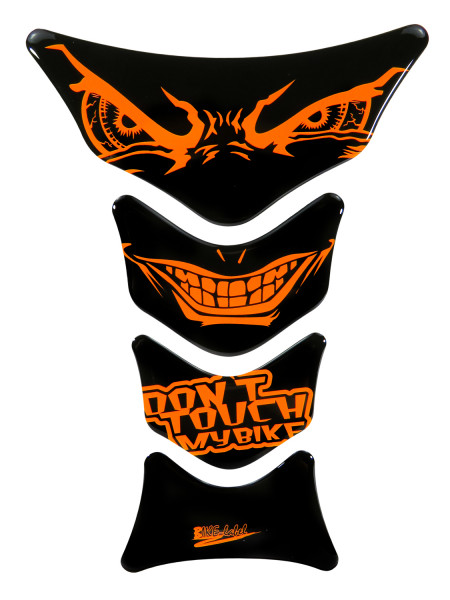 Tankpad 3D Sticker böse Augen evil eyes dont touch my bike neon orange