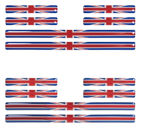 Union Jack 3D Aufkleber Flaggen 12 Stück im Set Sticker für Auto Kfz Motorrad