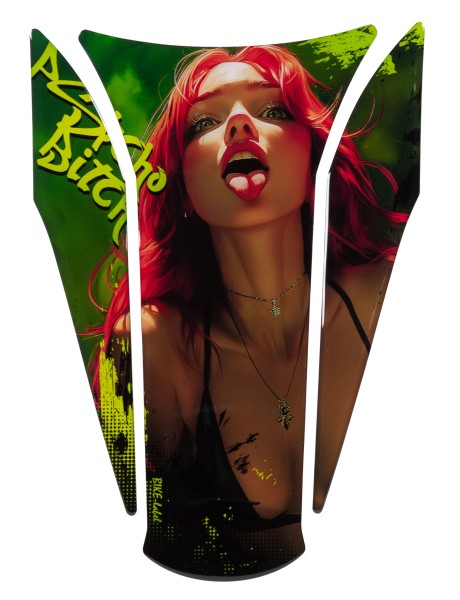 Aufkleber 3D Lackschutz Tankpad Psycho B*** sexy Woman Green Red