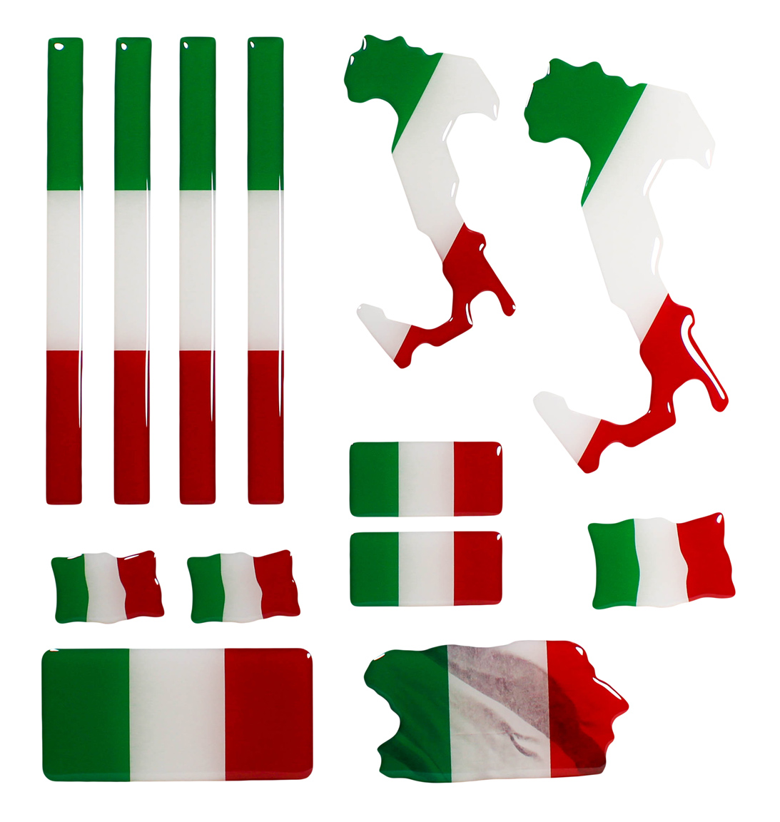 Italien Flaggen Aufkleber 3D Deko Gel Sticker Set für Auto Kfz