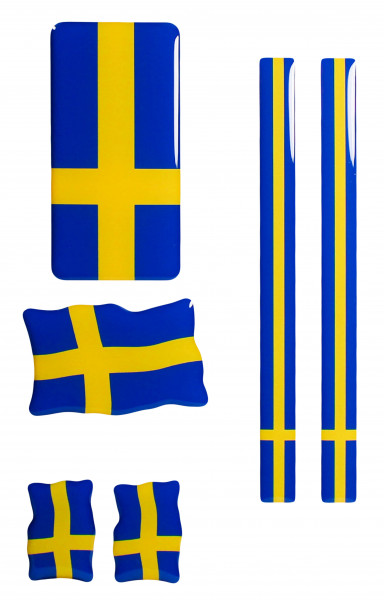 Schweden Flaggen Aufkleber 3D Deko Sticker 6er Set für Auto Motorrad