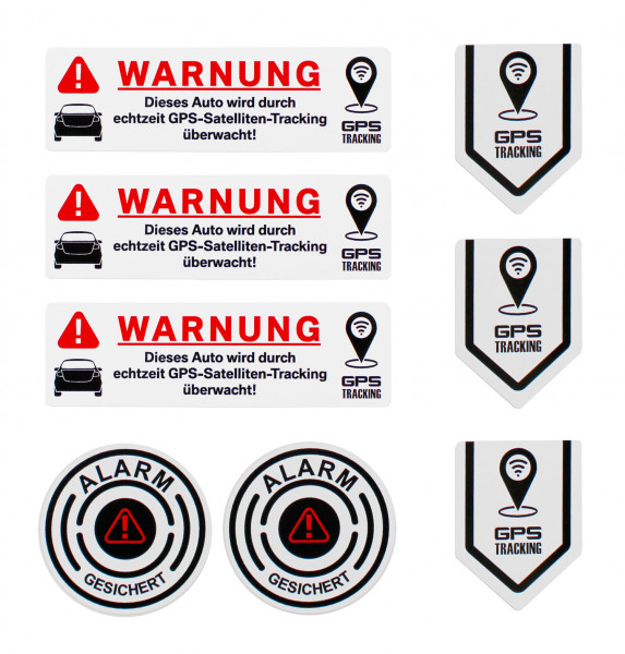 Anti Diebstahl Sticker 8 Stück GPS Alarm Aufkleber für Auto Motorrad Fahrrad uvm.
