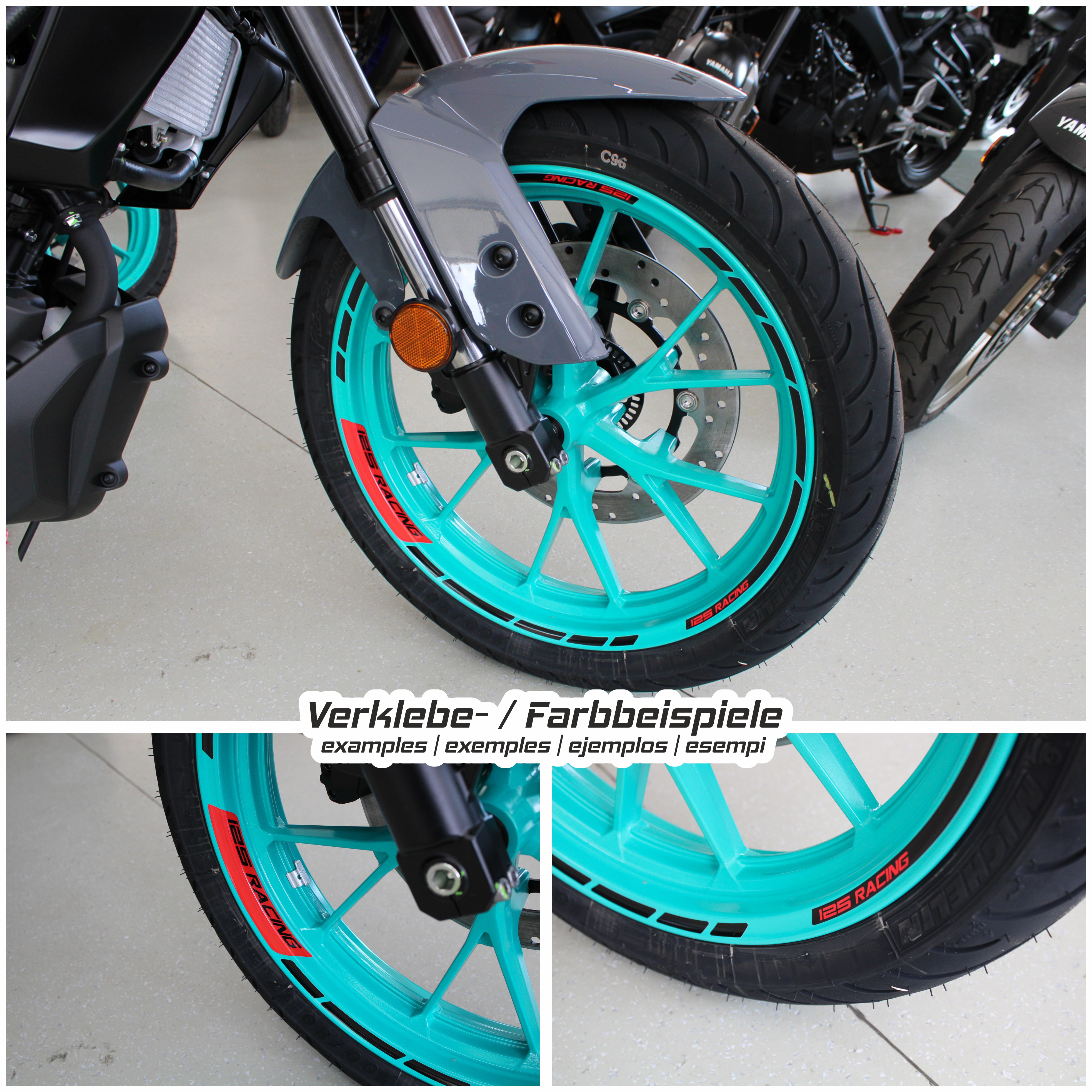 Komplett Set Felgenaufkleber Motorrad Rad Aufkleber Streifen Reflektierende  Felge Für R1 R15 R125 R6 R7 MT-09 MT09 MT07 MT10 TRACER (Color : E) :  : Auto & Motorrad