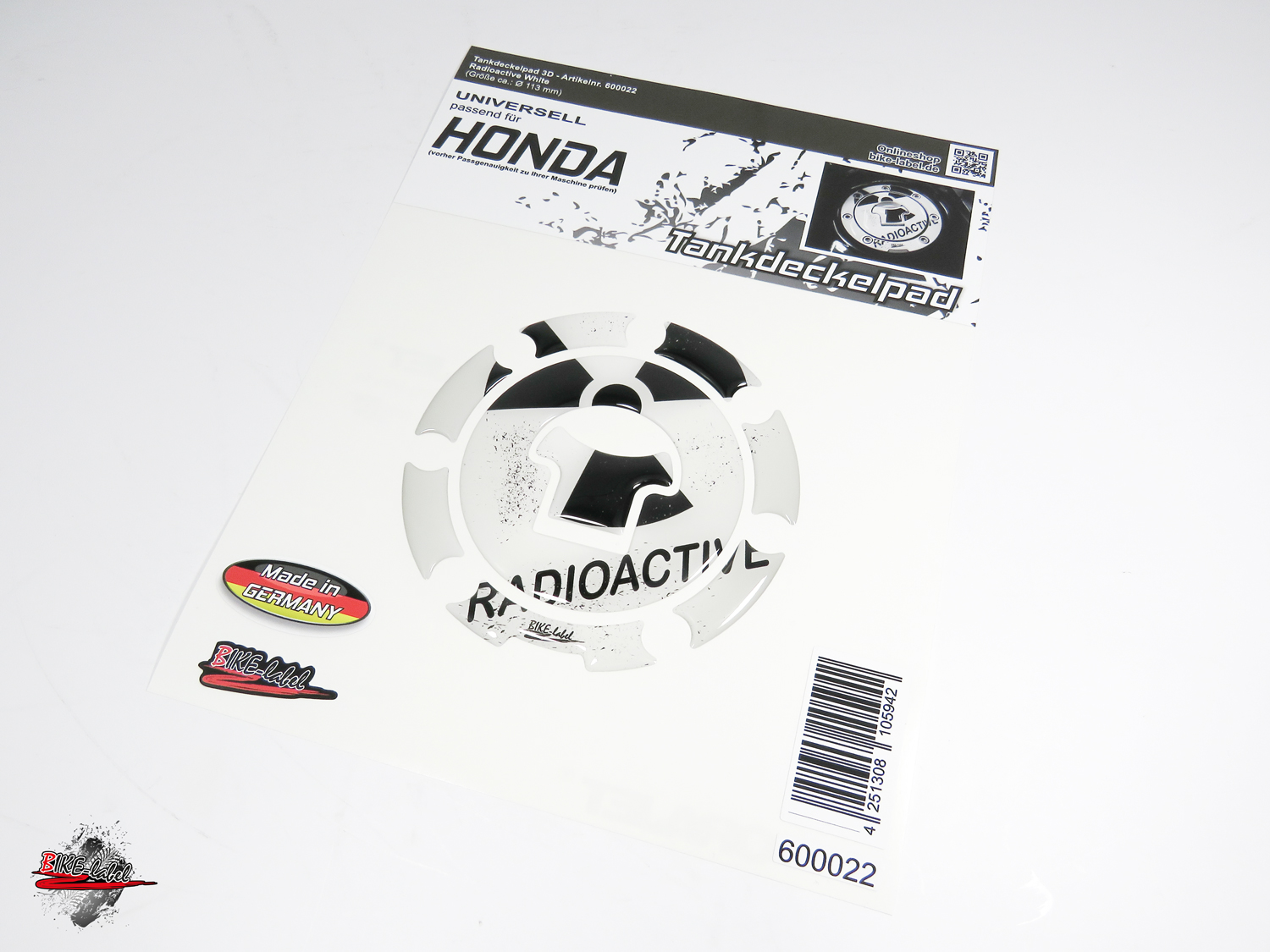 BIKE-label 600022-VA Tankdeckel Pad Radioaktiv Weiß universell kompatibel für Honda