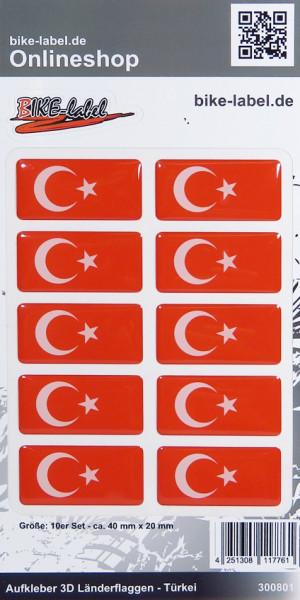 Aufkleber 3D Länder-Flaggen Türkei turkey 10 Stck. je 40 x 20 mm