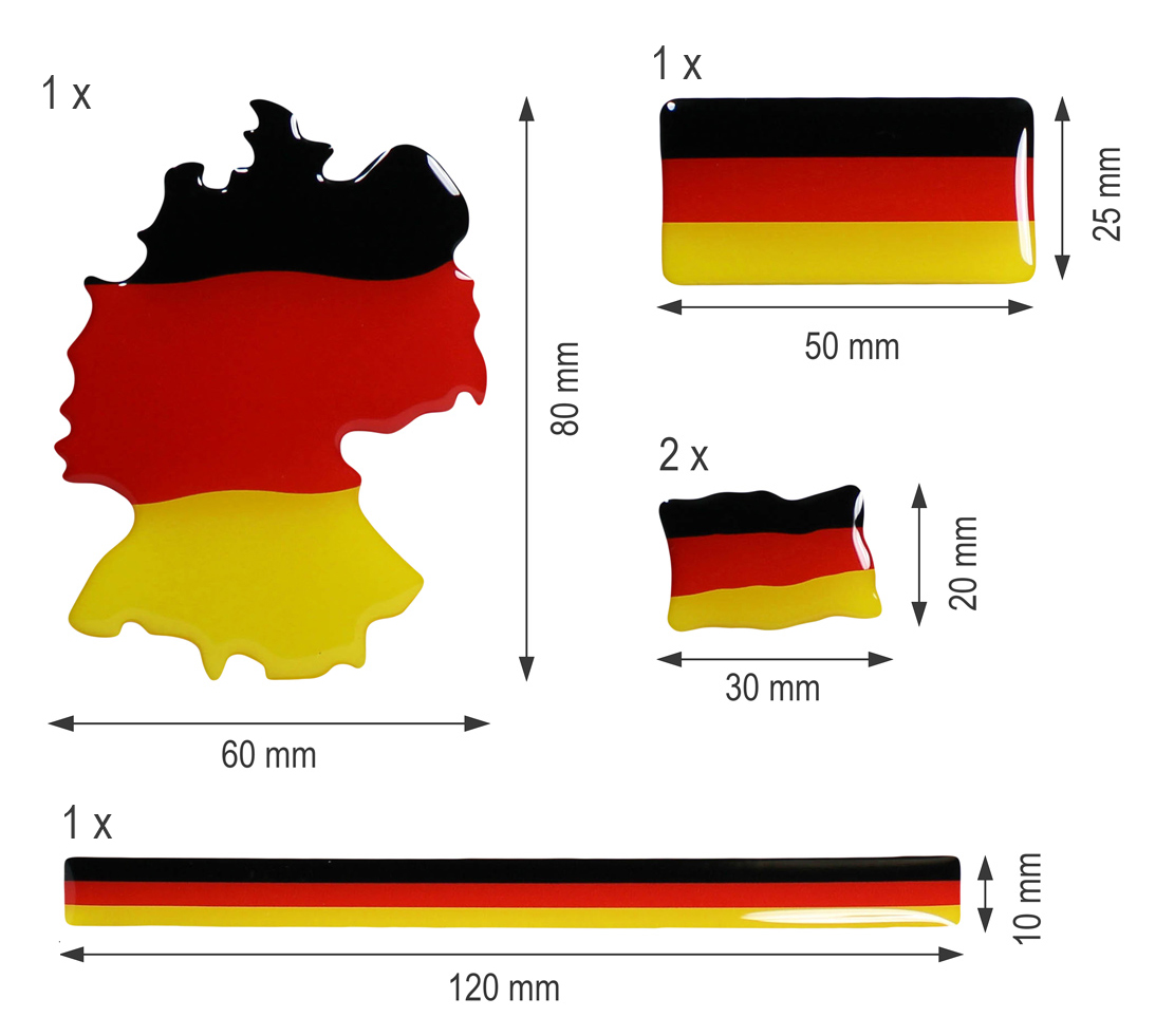 Aufkleber 3D Länder-Flaggen - Deutschland 40 x 20 mm (2er Set)