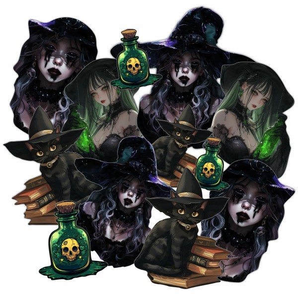 Aufkleber Stickerset Hexe Witch Zauberin Dekor Halloween Heckscheibensticker