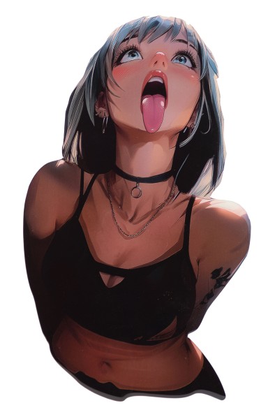 Aufkleber Anime Girl 3D Lackschutz Cyan Ahegao Senpai Fun Spruch