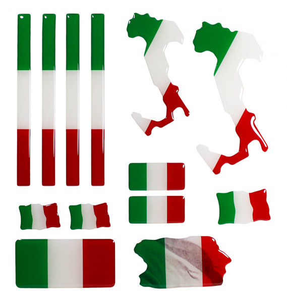 Italien Flaggen Aufkleber 3D Deko Gel Sticker Set für Auto Kfz Motorrad
